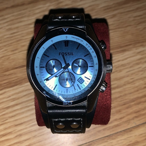 Fossil blue face black leather - Picture 1 of 2